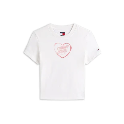 Afbeelding van Tommy Jeans SLIM Heart TEE Tshirt print, Dames, Maat: 32, Ecru