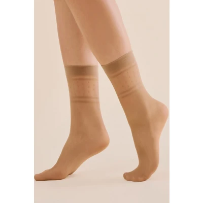 Afbeelding van Panty Sokjes Streepjes &amp; Stipjes Beige Maat: One size Model: Nebi