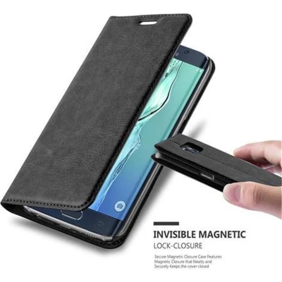 Afbeelding van Cadorabo Hoesje geschikt voor Samsung Galaxy S6 EDGE in ZWARTE NACHT Beschermhoes met magnetische sluiting, standfunctie en kaartvakje Book Case Cover Etui