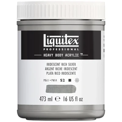 Afbeelding van Liquitex 4412239 Professional Heavy Body acrylverf in kunstenaarskwaliteit met uitstekende lichtechtheid en boterachtige consistentie, 473ml Pot, Iridescent Rich Silver