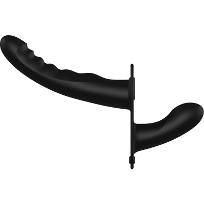 Afbeelding van Vibrating and Rechargeable 10 Speed Silicone Ribbed Strap On Adjustable Black