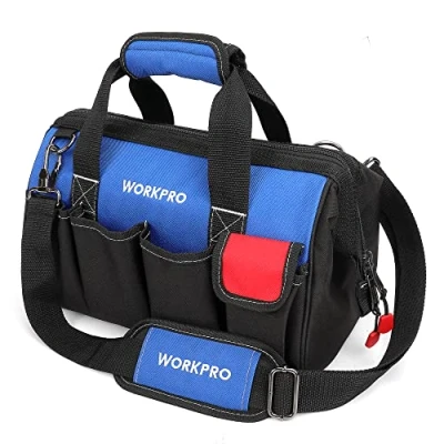 Afbeelding van WORKPRO gereedschapstas met wijde opening verstelbare schouderriem blauw en zwart