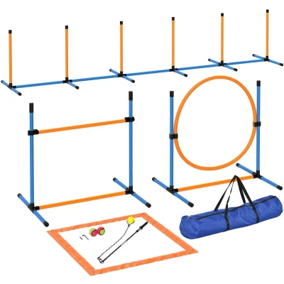 Afbeelding van PawHut Agility Set Hunde 7 teilig Ausrüstung für Hundetraining Steckhürdenset mit Slalomstangen Sprunghoop 2 Bälle höhenverstellbar Hürden Koordinationstraining Spiele Training