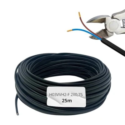 Afbeelding van HALOTEC 25 meter elektrische kabel (plat zwart, 2 x 0,75)