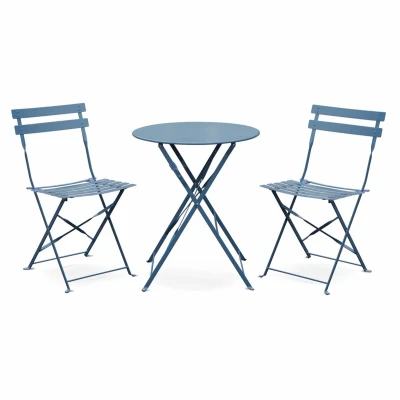 Afbeelding van sweeek Emilia ronde inklapbare bistro tuinset, tafel 60cm diameter met twee stoelen, gepoedercoat staal