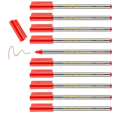 Afbeelding van edding 88 fineliner rood 10 stiften ronde punt 0,6 mm dunne viltstift voor fijn en precies schrijven, accentueren, tekenen kantoor, school thuis