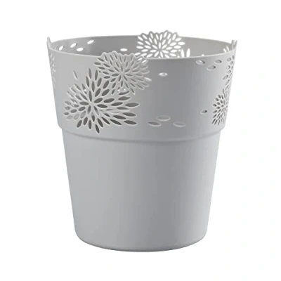 Afbeelding van VERDENIA Aster bloempot, lichte bloempotopcoating, design, decoratieve pot voor planten binnen, van kunststof, opengewerkt patroon, vele kleuren, maten, 13 cm, 20527 grijs