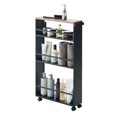 Afbeelding van Yamazaki Opbergtrolley Tower Smal Zwart Donkerbruin Hout 13x47,5x80,5cm