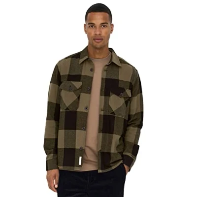 Afbeelding van ONLY &amp; SONS geruit regular fit overshirt ONSMILO partridge