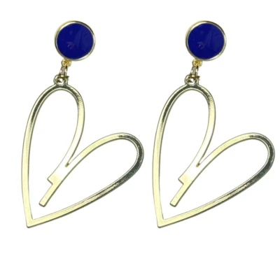 Afbeelding van Clip oorbellen blauw goudkleurig hart geen gaatje Charme Bijoux
