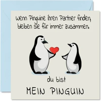 Afbeelding van Stuff4 Pinguïnkaart trouwdag jubileum Du bist Mein Pinguïn schattige romantische Valentijnskaart voor vriendin vriend echtgenote echtgenoot, 145 mm x jubileumkaart verloofde