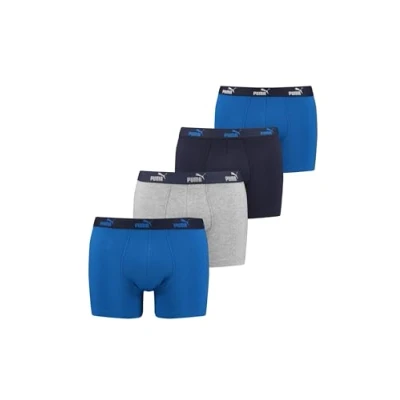 Afbeelding van PUMA Set van 4 boxershorts voor heren, ondergoed, sportieve retrobroek, Blue Combo, M