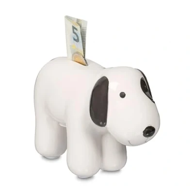 Afbeelding van Relaxdays spaarpot hond keramiek 12 x 21 9 cm met opening zwart wit