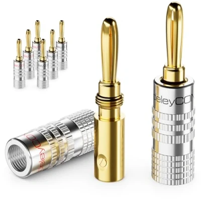 Afbeelding van deleyCON 8 Stuks Bananenstekkers als Set Verguld Schroefbaar voor Luidsprekerkabel 0,75 mm 4,5 &amp; bijv. HiFi Ontvanger Zilver