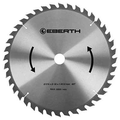 Afbeelding van EBERTH Cirkelzaagblad zaagblad cirkelzaag blad van staal met hardmetalen tanden voor houtsneden (315mm diameter, 30mm boring, 1.8mm bladdikte, 2.8mm snijbreedte, 40 tanden, RPM max. 6000)