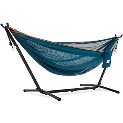 Afbeelding van Vivere Mesh Hangmat met Standaard Blauw/Oranje