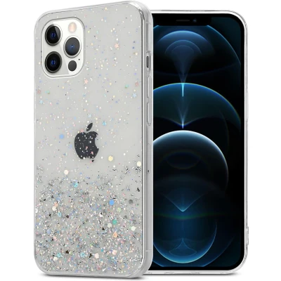 Afbeelding van Cadorabo Hoesje geschikt voor Apple iPhone 12Apple 12 Pro in Transparant met Glitter Beschermhoes van flexibel TPU silicone fonkelende glitters Case Cover Etui
