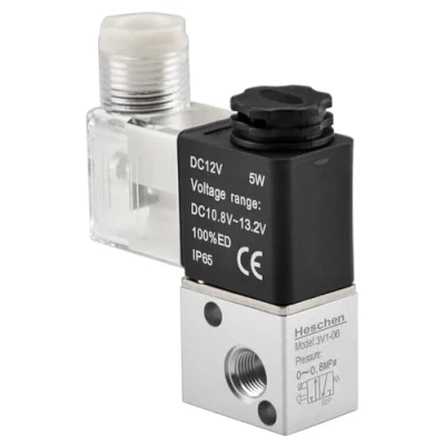 Afbeelding van Heschen 3V1 06 12VDC PT1/8 3/2 weg elektrische pneumatische magneetklep normaal gesloten CE
