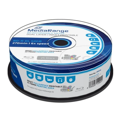 Afbeelding van BD R 50GB MEDIARANGE Blu Ray Recordable printable 6x Speed Cakebox 25 stuks