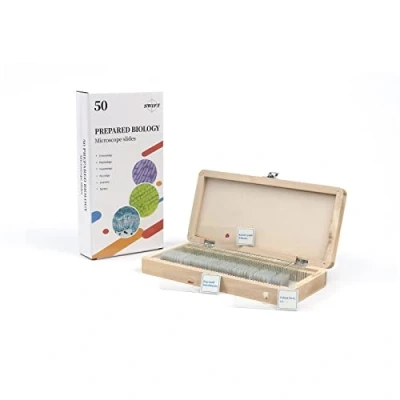 Afbeelding van 50Pcs Bereid Premade Microscoop Slides Set Voor Basic Biologische Wetenschap Onderwijs Met Houten Case