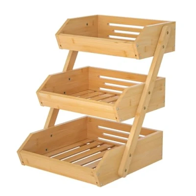 Afbeelding van 3 Tier Bamboe Fruitmand, Decoratieve Fruitschaal Brood Opbergmand Groenterek Houder voor Keuken Countertop