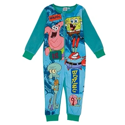 Afbeelding van SpongeBob SquarePants Jongens Blauwe Onesie Duik in Onderwateravonturen met dit Iconische Personage Kostuum Pyjama Perfect voor Spelen, Verkennen en Gezellige Nachten Ontworpen Comfort