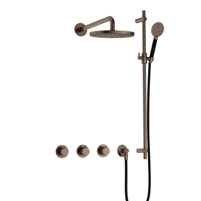 Afbeelding van Hotbath Cobber Regendoucheset IBS70 Verouderd Messing Ronde handdouche 30cm Hoofddouche Wandarm Handouche met glijstang