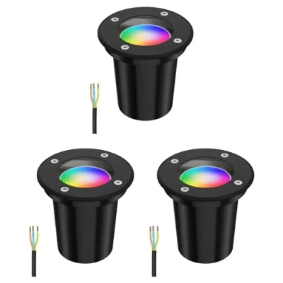 Afbeelding van ledscom.de 3 st. bodeminbouwlamp BOLI voor buiten, IP67, zwart, rond, 108mm Ø incl. LED RGB lamp, slim 473lm