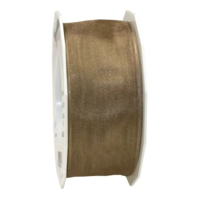 Afbeelding van C.E. Pattberg Präsent 40 mm 25 m Bedraad Organza Lint 4 seizoenen, Taupe