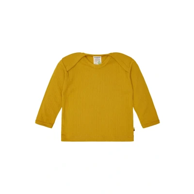 Afbeelding van loud + proud Uniseks kindershirt met lange mouwen, effen rib, GOTS gecertificeerd shirt, curry, 98 104
