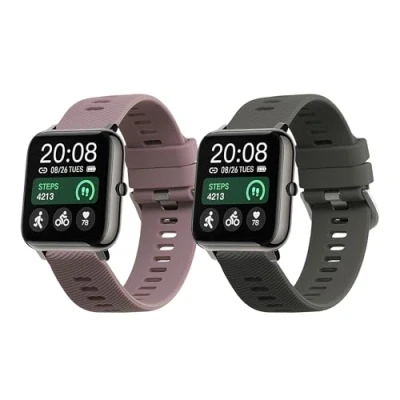 Afbeelding van kwmobile 2x horlogebandjes geschikt voor Popglory P66 22mm bandje Smartwatch bandjes van TPU Activity tracker horloge band in grijs / lavendel