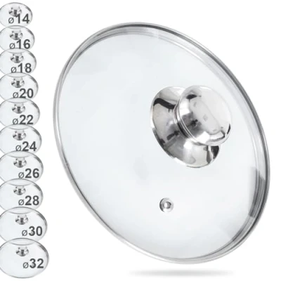 Afbeelding van orion group Glazen deksel met roestvrijstalen ring voor pan en pan, diameter (18 cm), 14, 16, 18, 20, 22, 24, 26, 28, 30, 32 cm, 200 C hittebestendig glas, pannendeksel, universeel