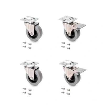 Afbeelding van Emuca 2036221 Set van 4 zwenkwielen voor meubels met schroefplaat en kogellagers, rubberen in grijs kleur, Ø50mm