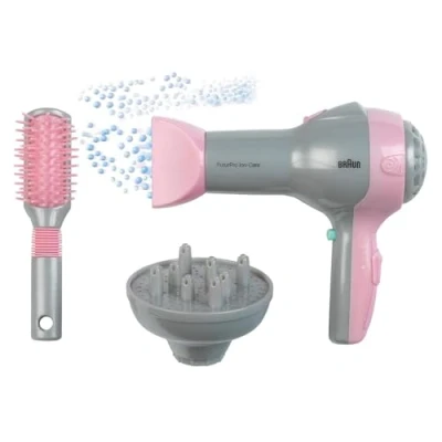 Afbeelding van Klein Toys Braun haardroger met diffuser en borstel incl. ventilator koude lucht mechanisme roze grijs