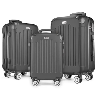 Afbeelding van POSH koffer met Harde schaal, trolley, rolkoffer, reiskoffer, handbagage, 4 wielen, van ABS, vakantiekoffer in M L XL SET, zwart, ABS kunststof