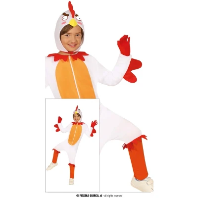 Afbeelding van Fiestas Guirca Verkleed dierenpak kip wit 2 delig Carnaval kostuum voor kinderen 140/152