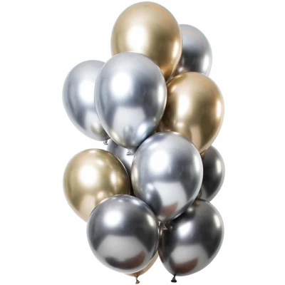Afbeelding van Ballonnen set goud zilver chrome 12 stuks