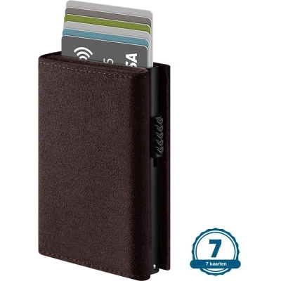 Afbeelding van Wallet Pro Premium Classic Pasjeshouder Grijs Kaarthouder Met Rits 10 Pasjes, Briefgeld en Muntgeld RFID Creditcardhouder Mannen Vrouwen Portemonnee Uitschuifbaar Bruin Alcantara Leer