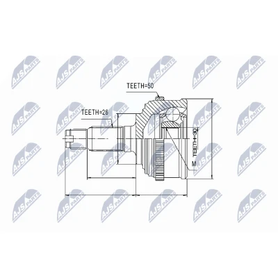 Afbeelding van NTY NPZ HD 022 Homokineet Handgeschakeld Vooras links, Versnellingsbak zijde, rechts HONDA: Civic 6 Hatchback, V Hatchback