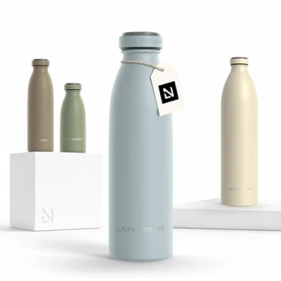 Afbeelding van LARS NYSØM &#039;Ren&#039; Roestvrijstalen drinkfles 500ml BPA vrij geïsoleerde waterfles 0,5 Liter Baby Blue