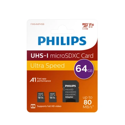 Afbeelding van Philips FM64MP45D Micro SDXC kaart 64GB incl. Adapter Class 10 UHS I U1 2 Pack