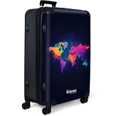 Afbeelding van NoBoringSuitcases.com® Koffer groot Reiskoffer lichtgewicht Wereldkaart Kleurrijk Graffiti Rolkoffer met 4 wielen Grote trolley XL 98 liter bagage