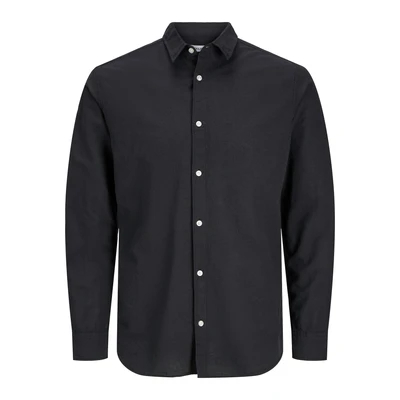 Afbeelding van JACK &amp; JONES ESSENTIALS linnen casual overhemd zwart