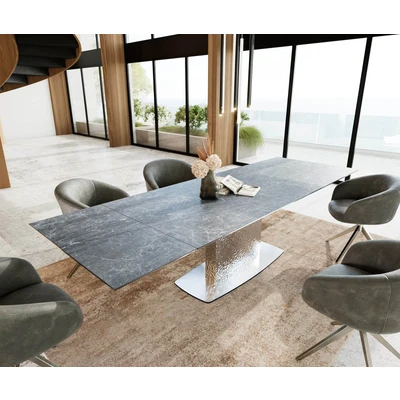 Afbeelding van DELIFE Eetkamertafel Edge 200 300x100 keramiek Laminam®Nero Greco grijs Wave RVS uitschuifbaar