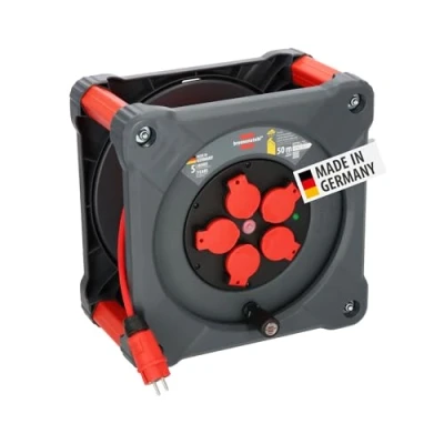 Afbeelding van Brennenstuhl Professional KA 5110 5 IP44 bouwplaatskabelhaspel (50m BQ kabel in rood, veiligheidscontactdozen, bouwplaatsgebruik en permanent buitengebruik, Made Germany)