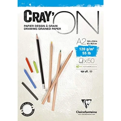 Afbeelding van Clairefontaine 975022C Tekenblok Cray&#039;On (120 g, ideaal voor droogtechnieken, 50 vellen, DIN A2, 42 x 59,4 cm, aan de bovenkant gelijmd) extra wit