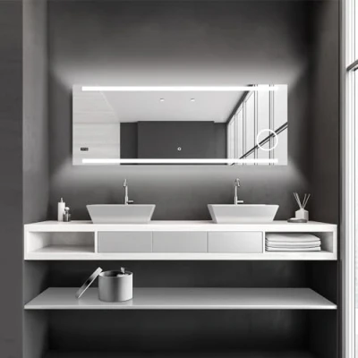 Afbeelding van Talos LED badkamerspiegel King 160 x 60 cm lichtkleur neutraal wit verlichte cosmetische spiegel met 3 voudige vergroting digitale klok rondom aluminium frame