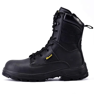 Afbeelding van SAFEYEAR S3 Militaire Heren Werklaarzen, Zwarte Heavy Duty Combat Army Veiligheidslaarzen, 4E Brede Fit Stalen Neus Cap, Waterdicht Echt Leer, Lace Up Site Tactische Politie Veiligheid, Hoge Enkel Zip
