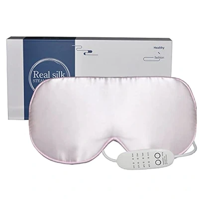 Afbeelding van PJYU Verwarmd oogmasker voor droge ogen, zijden oogmasker, drukverlichting, warm oogkompres, geweldig gezwollen stye en behandeling van blefaritis (roze)