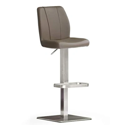 Afbeelding van Robas Lund NA.OMI, barkruk van leer, cappuccino met rugleuning, draaibaar, 180 graden, kruk in hoogte verstelbaar, 51 x 42 112 cm